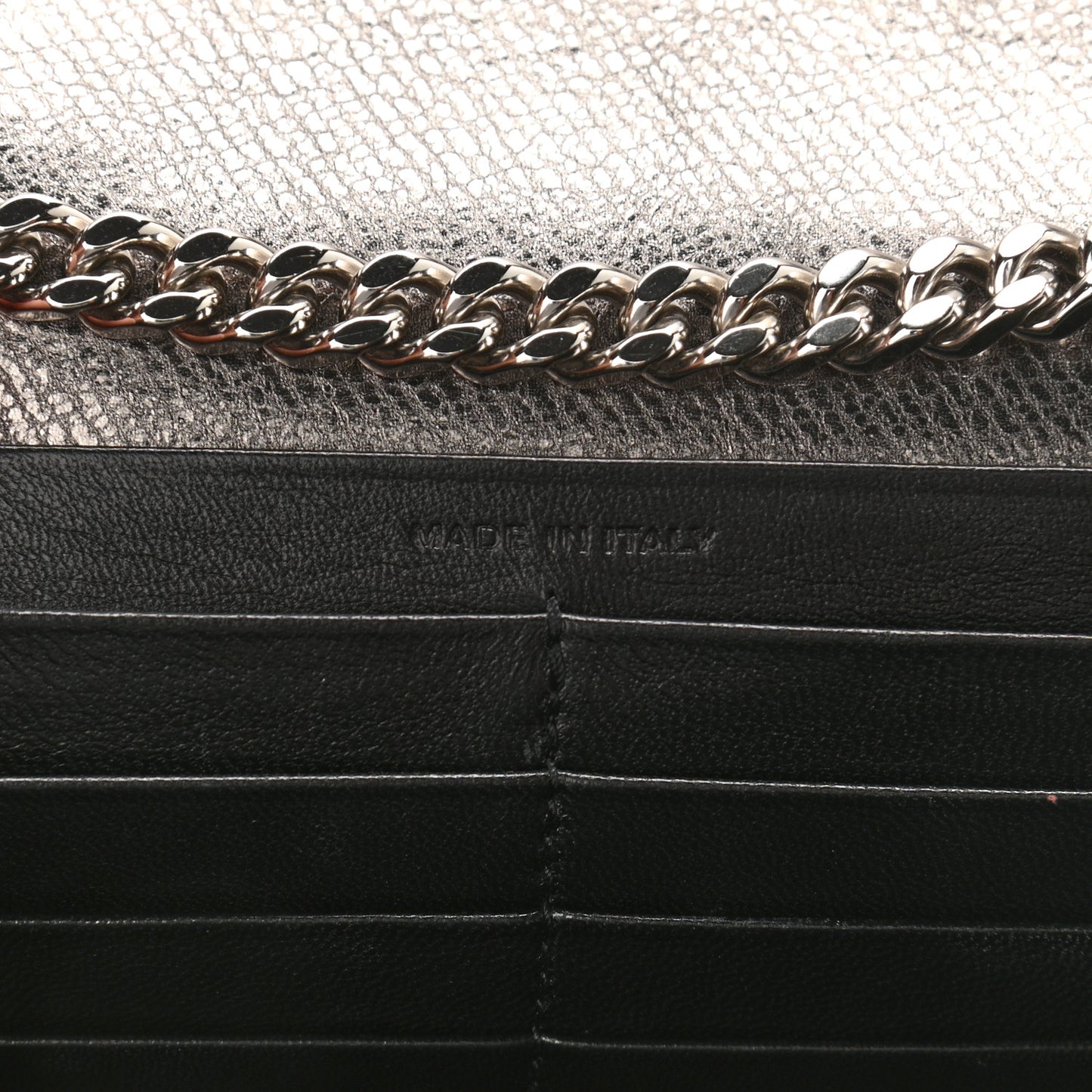 Metallic Calfskin Mixed Matelasse Triquilt Monogram Chain Wallet Piombo