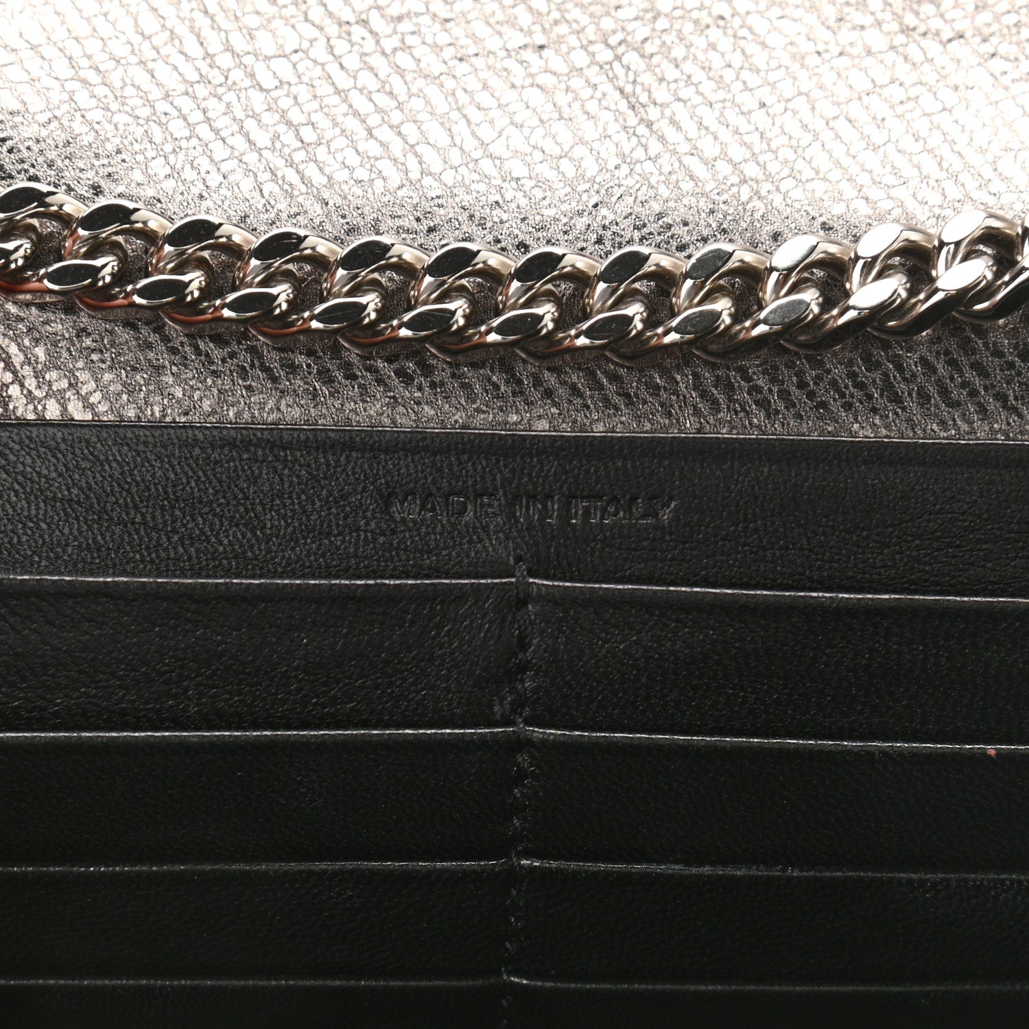 Saint Laurent Metallic Calfskin Mixed Matelasse Triquilt Monogram Chain Wallet Piombo 7 of 11