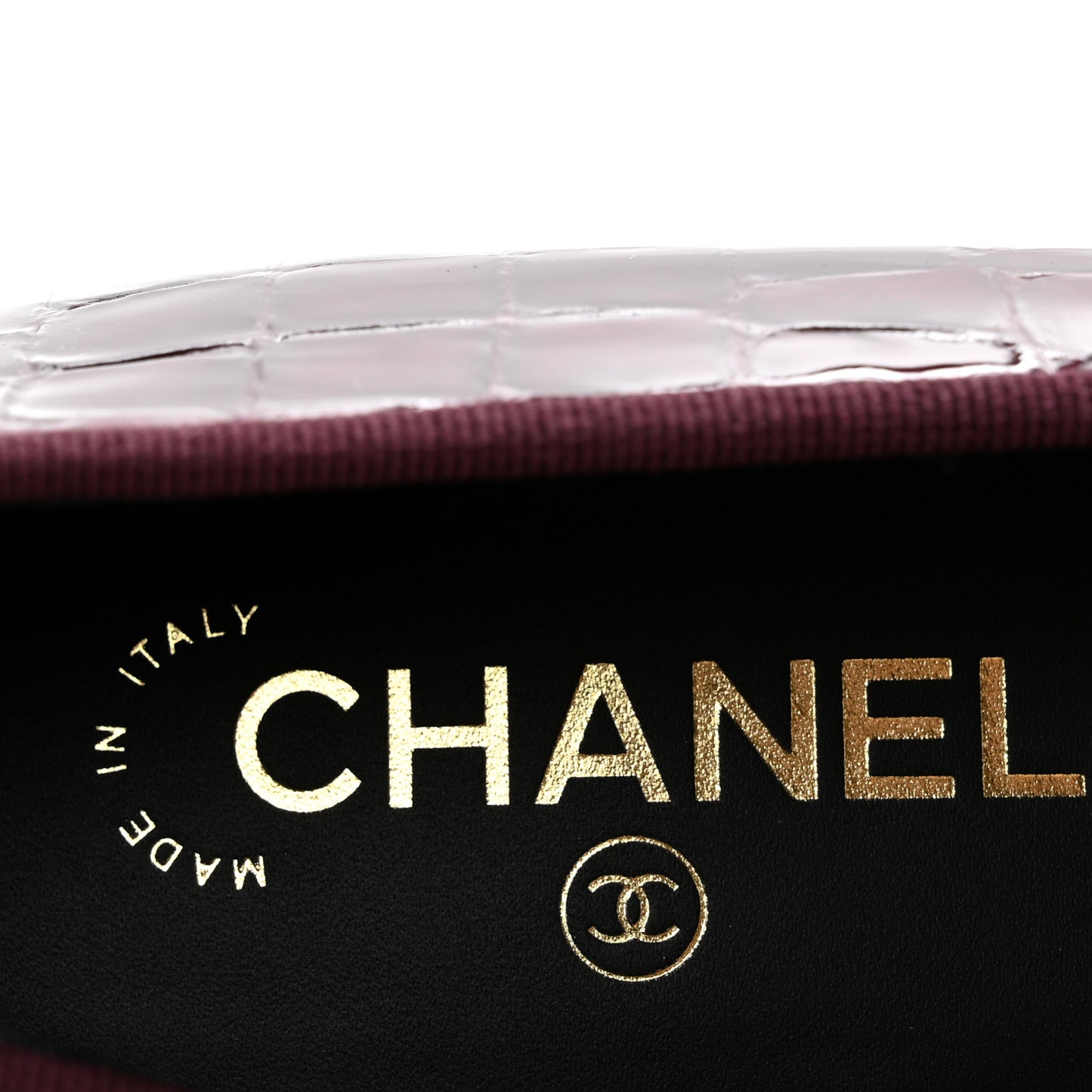 Patent Calfskin Crocodile Embossed Cap Toe CC Ballerina Flats 36.5 Dark Burgundy Black
