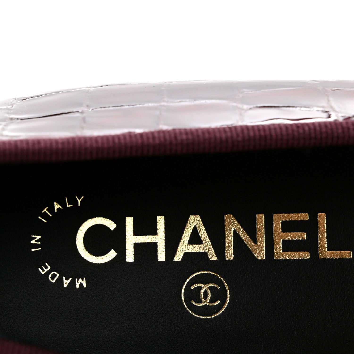 Chanel Patent Calfskin Crocodile Embossed Cap Toe CC Ballerina Flats 36.5 Dark Burgundy Black 8 of 10
