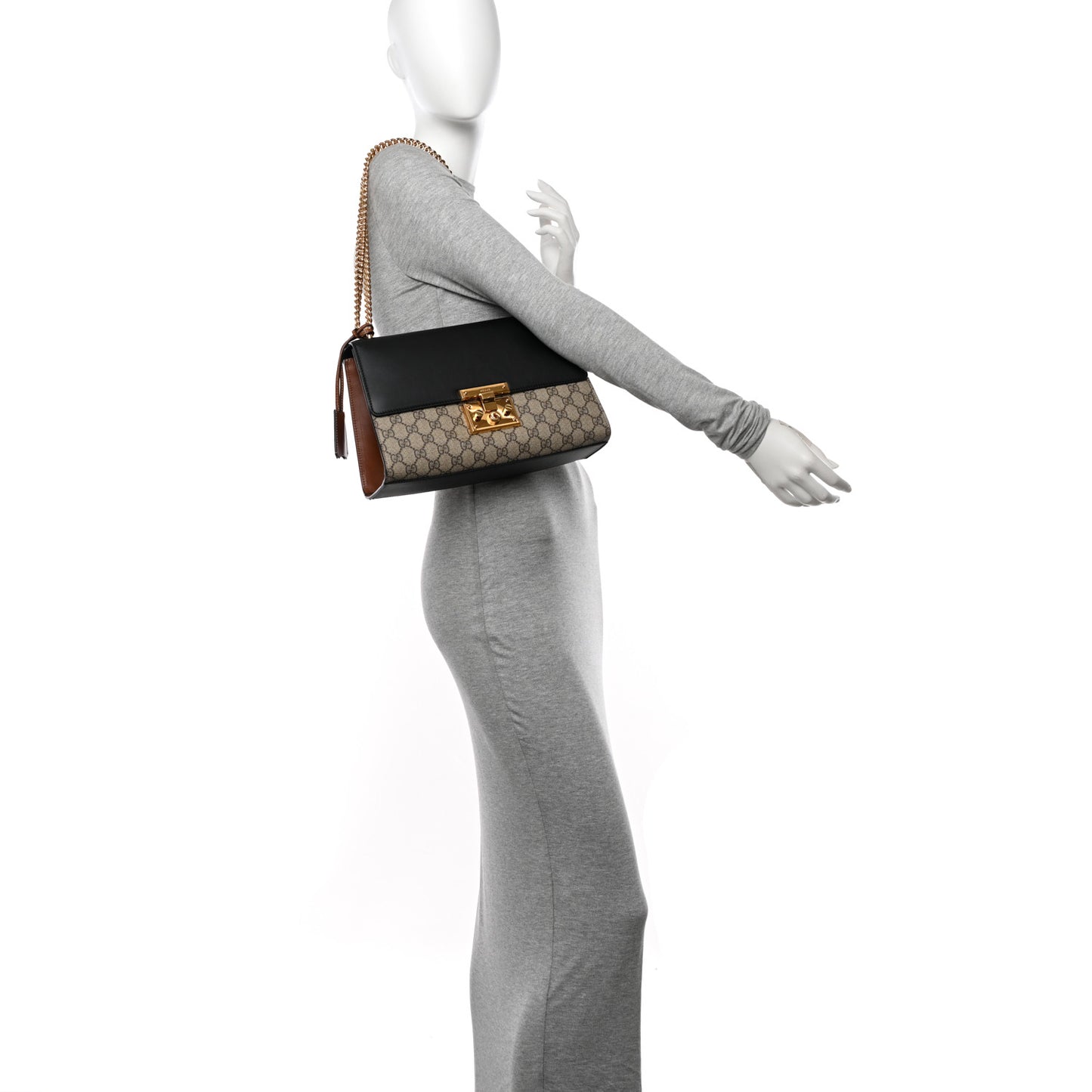 GG Supreme Monogram Calfskin Medium Padlock Shoulder Bag Beige Black Cuir