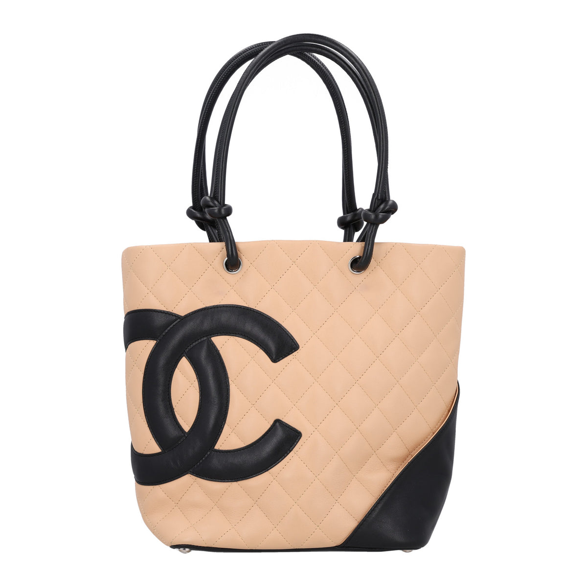 Calfskin Quilted Medium Cambon Tote Beige Black