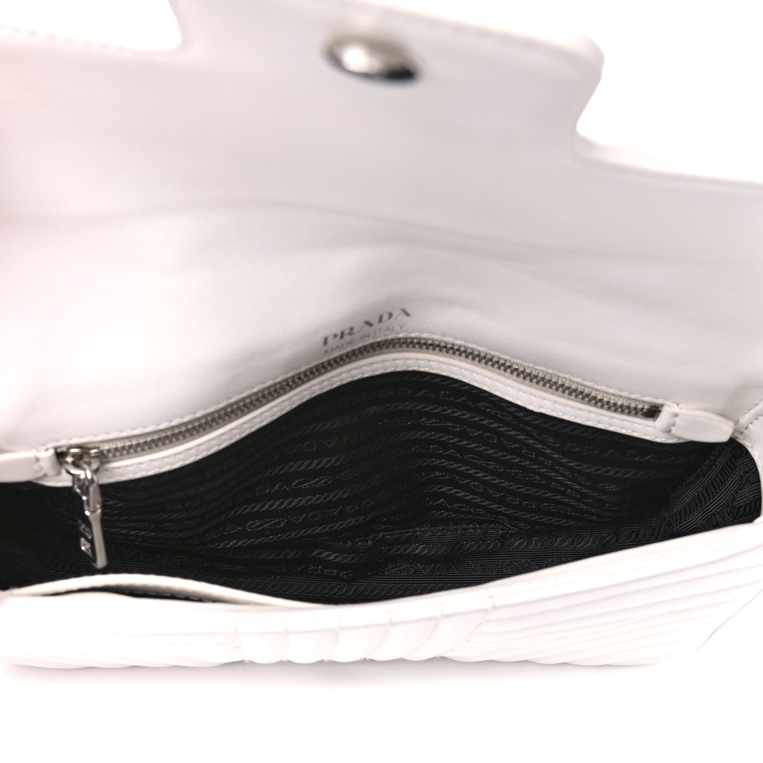 Prada Soft Calfskin Impunture Diagramme Medium Chain Flap Shoulder Bag White 4 of 12