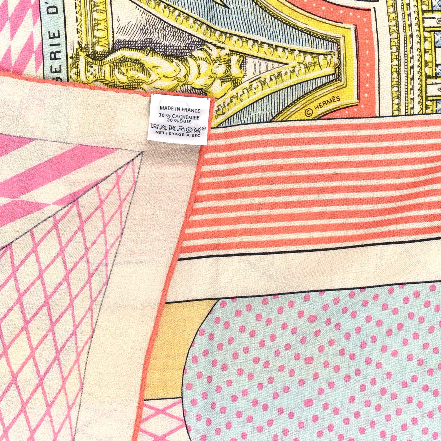 Hermes Cashmere Silk Grand Theatre Nouveau Shawl 140 White Rose Jaune Pale 3 of 3