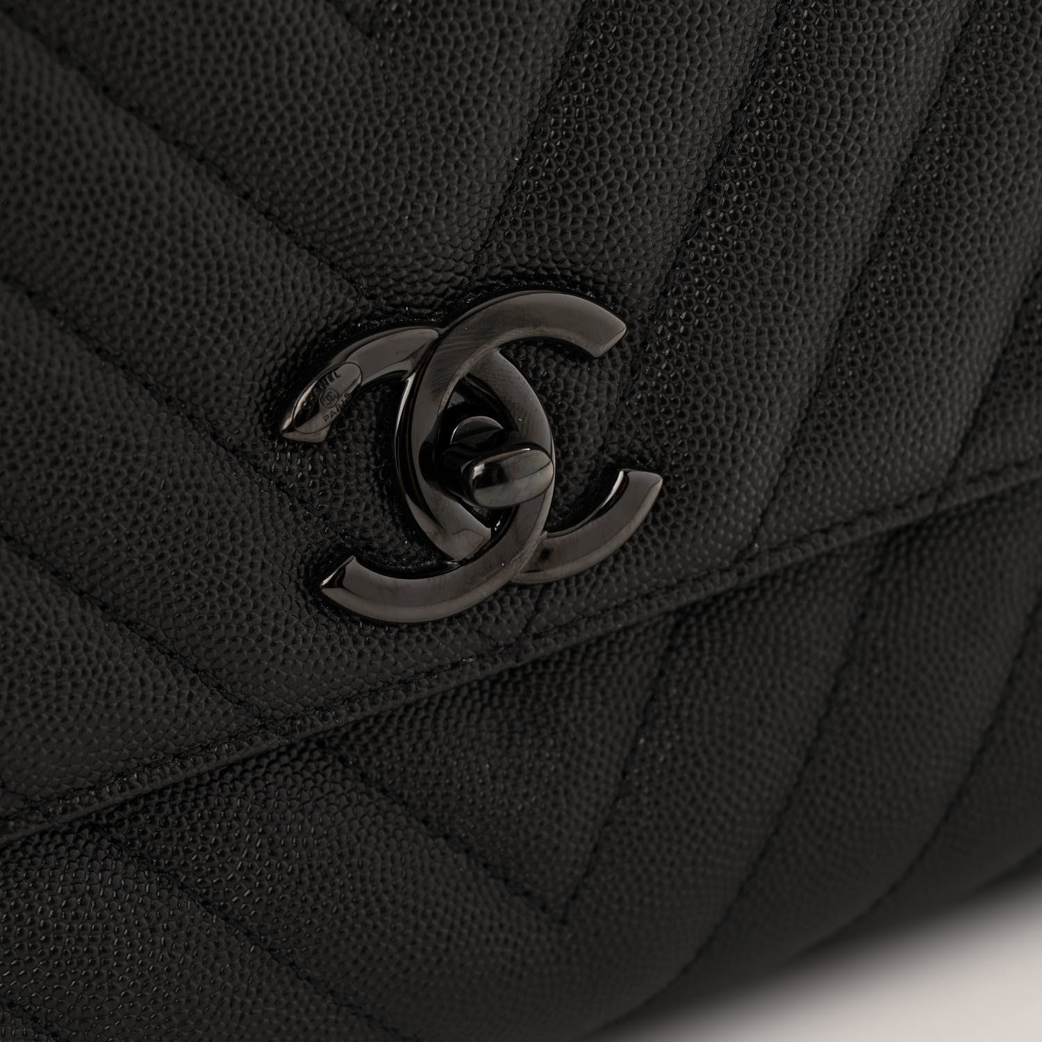Chanel Caviar Chevron Quilted Small Coco Handle Flap So Black 11 of 14