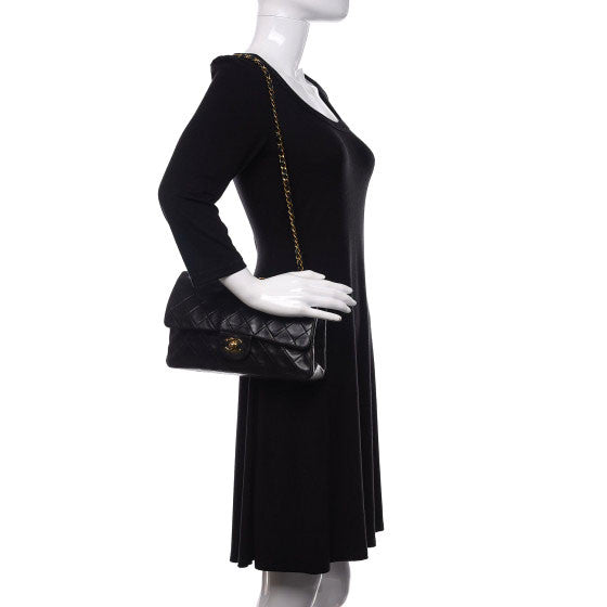 Lambskin Quilted Medium Double Flap Black