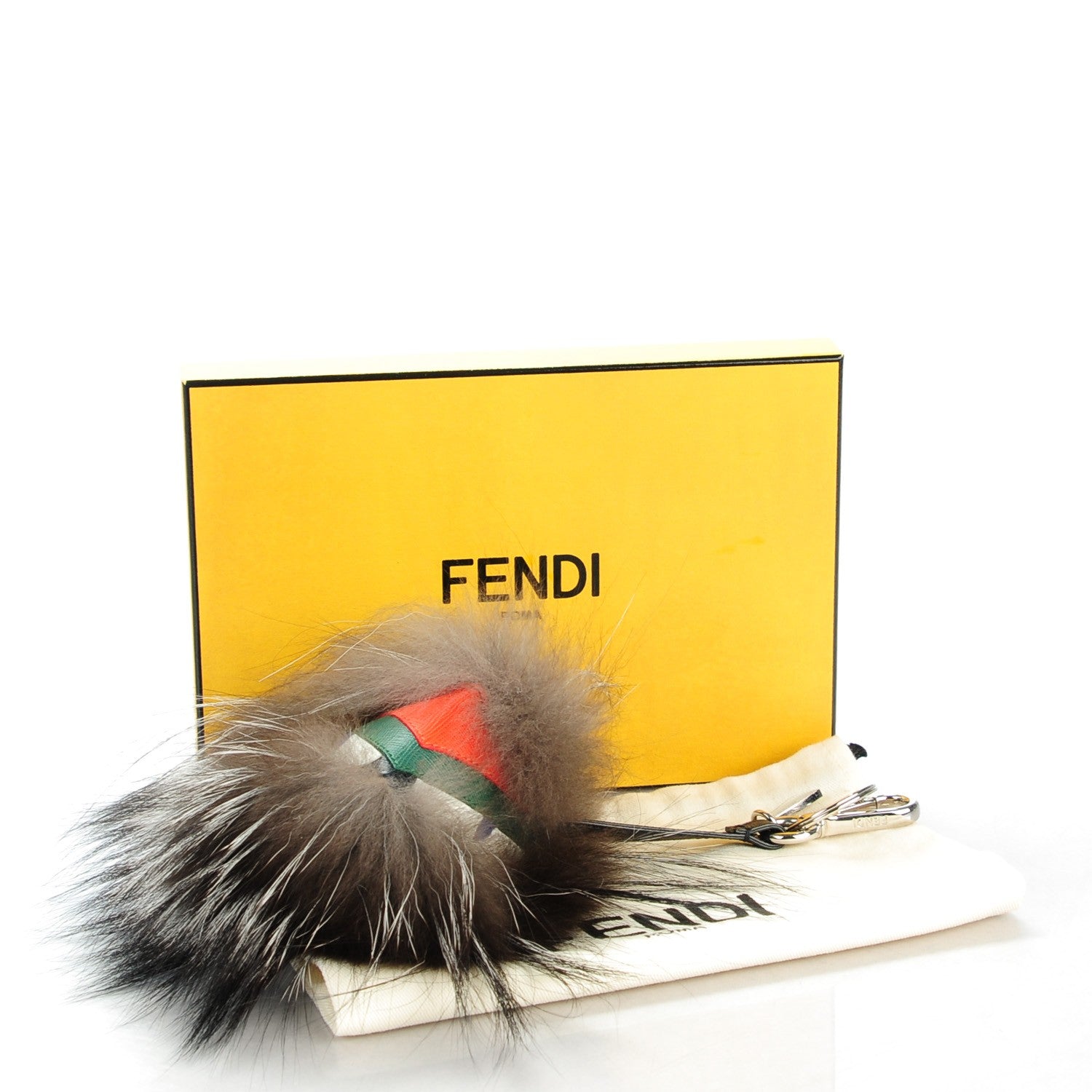 Fendi Silver Fox Fur Vitello Elite Monster Bag Bug Cube Charm Multicolor 5 of 5