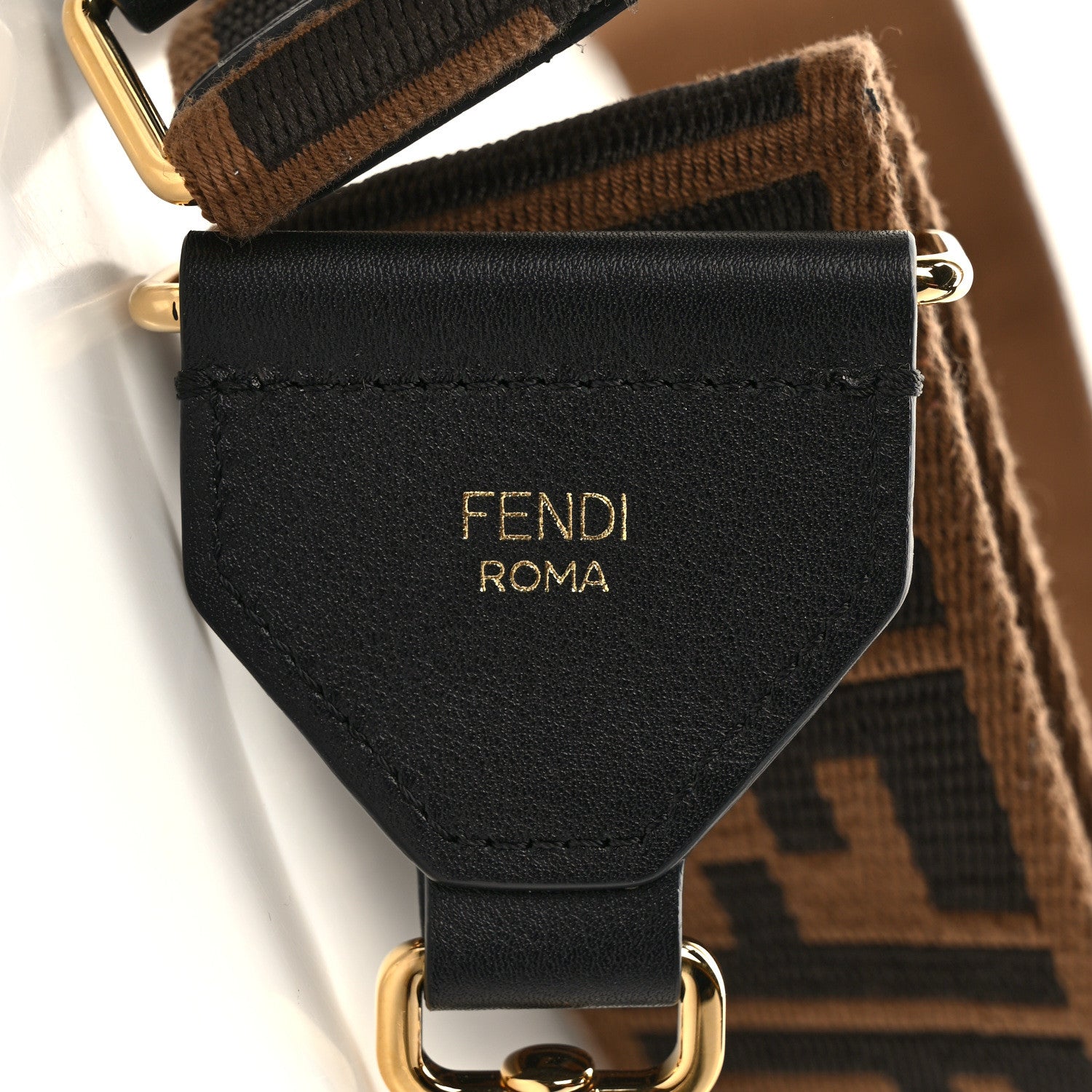 Fendi Ribbon Vitello Seta FF 1974 Adjustable Strap You Fango Marrone Black 3 of 5