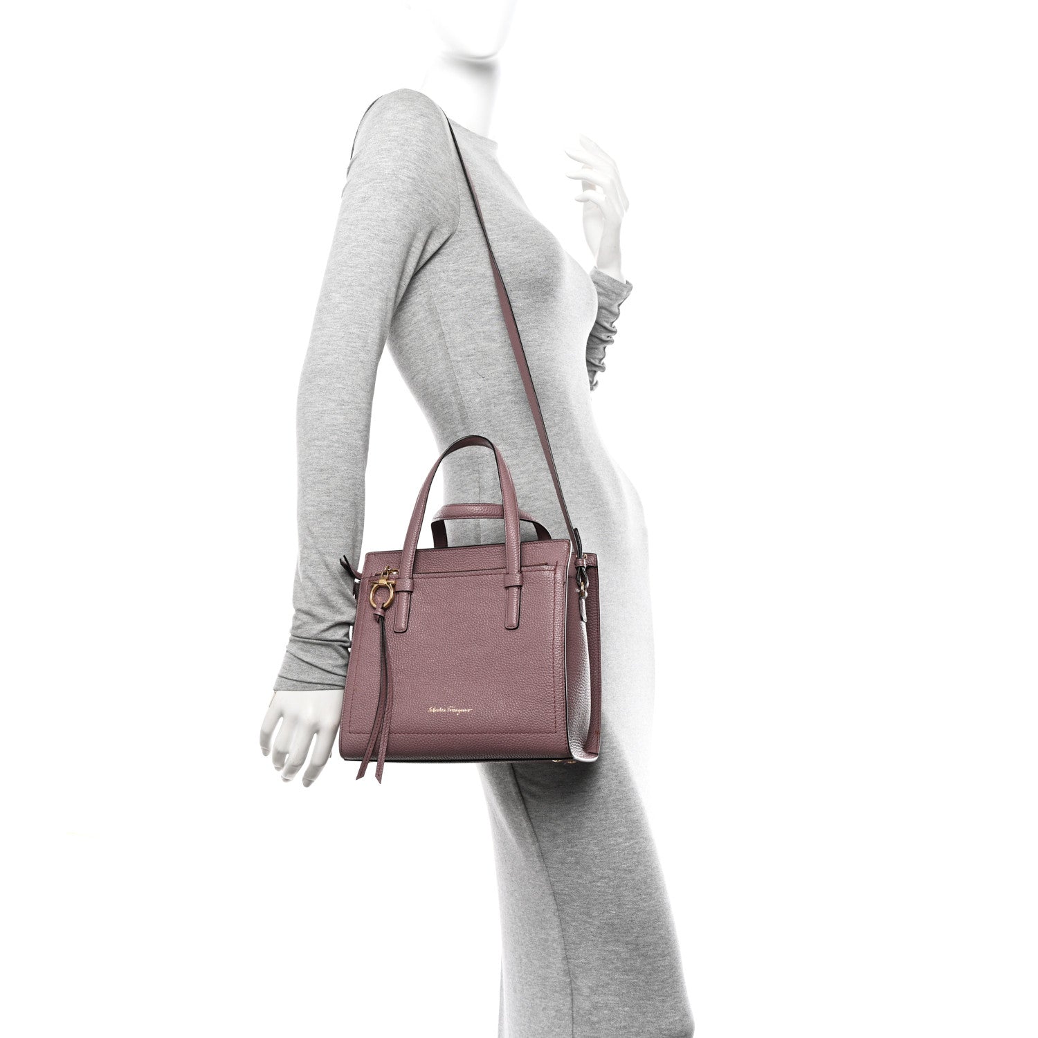 Salvatore Ferragamo Grained Calfskin Double Handle Small Amy Tote Cinder Rose 2 of 16
