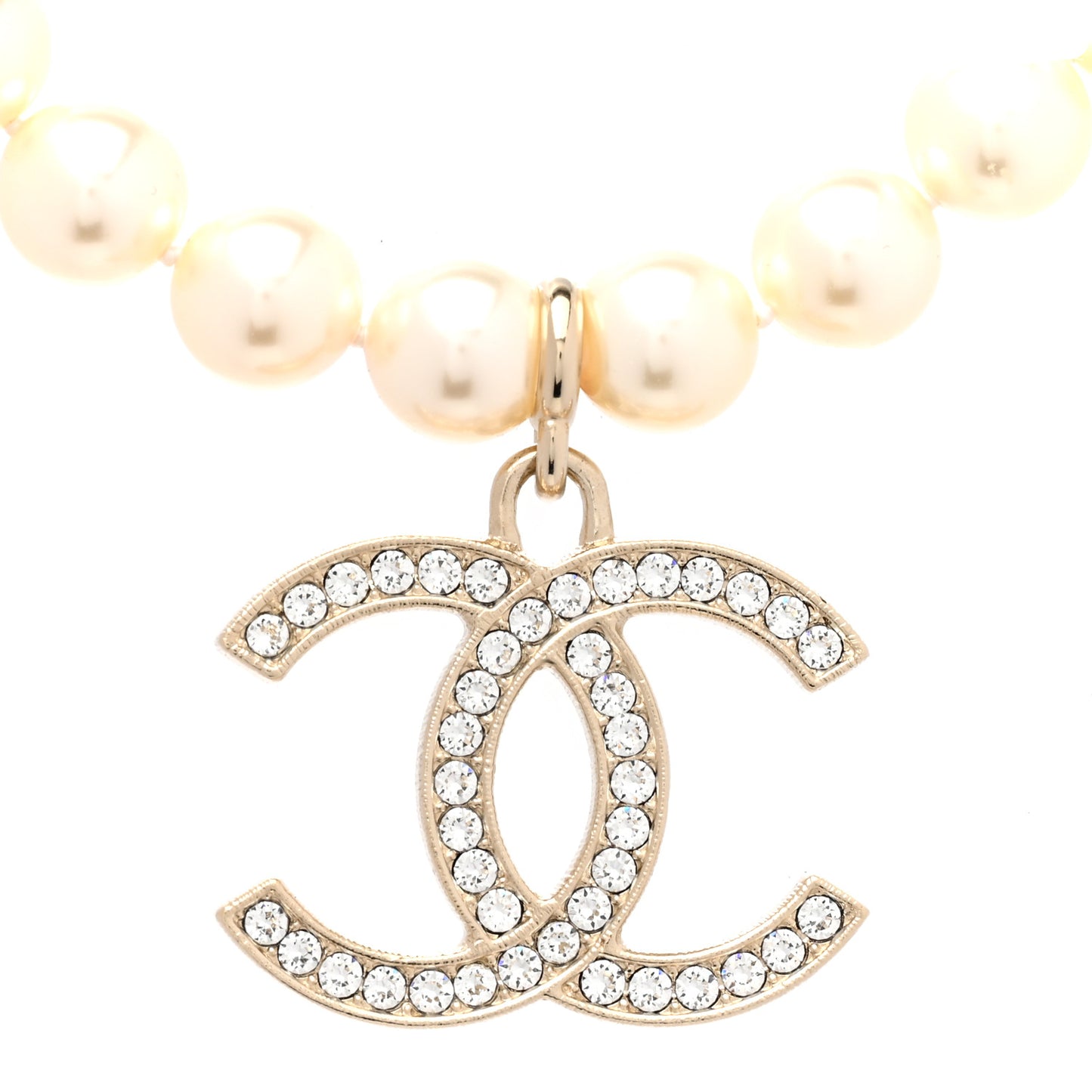 Pearl Crystal CC Airpods Necklace Gold