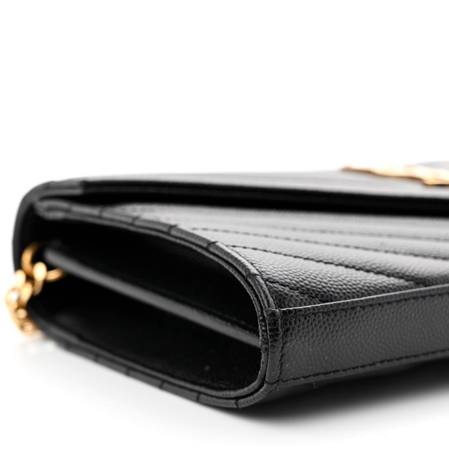 Saint Laurent Grain De Poudre Matelasse Chevron Monogram Chain Wallet Black 8 of 11