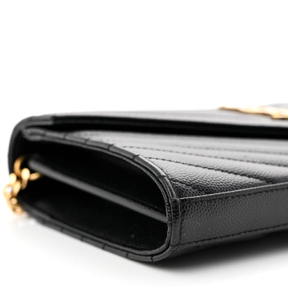Saint Laurent Grain De Poudre Matelasse Chevron Monogram Chain Wallet Black 8 of 11