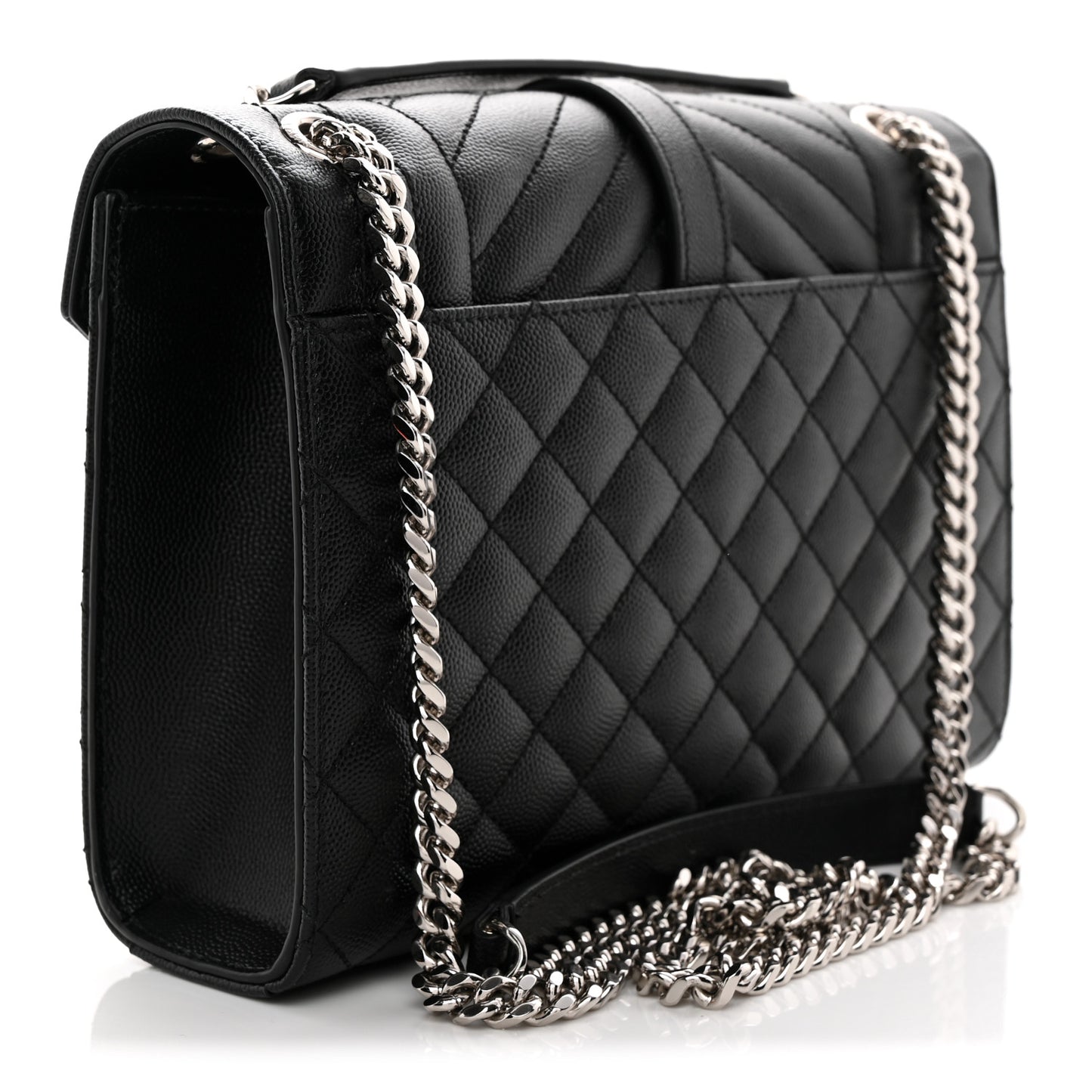 Grain De Poudre Textured Mixed Matelasse Triquilt Medium Monogram Satchel Black