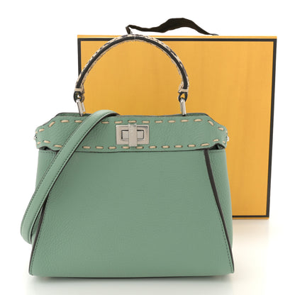 Fendi Cuoio Romano Snakeskin Selleria Mini Peekaboo Iconic Satchel Mint Stone 11 of 11