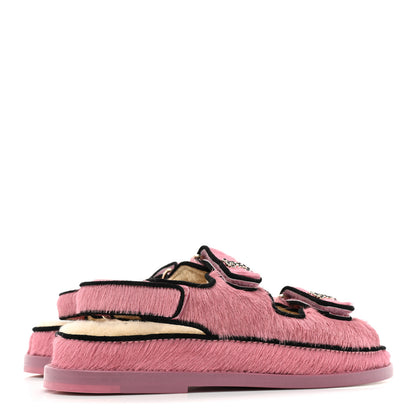 Chanel Calfskin Hair Suede Shearling Dad Sandals 35 Pink Black 4 of 9