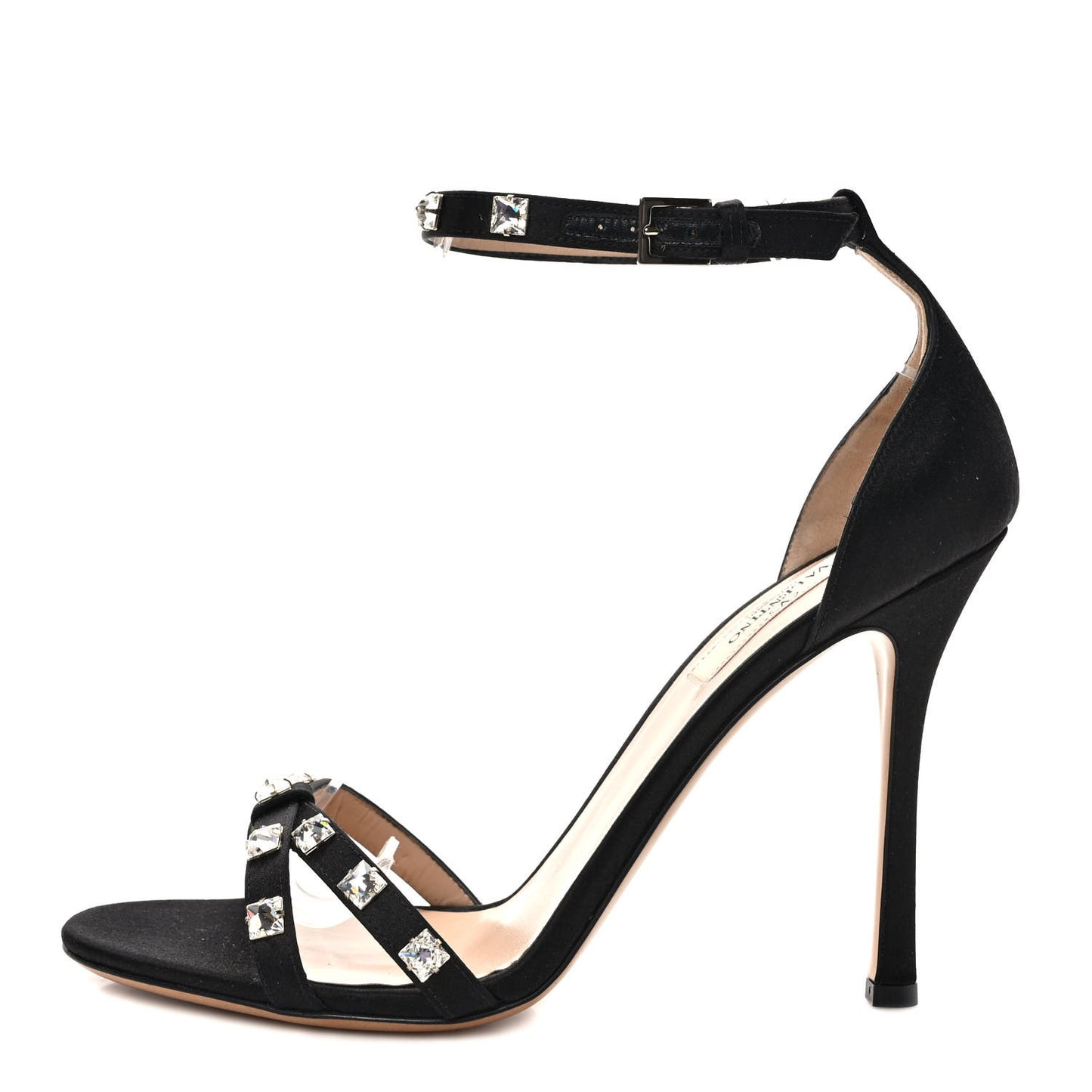 Satin Rockstud Glam Ankle Strap 105mm Sandals 39 Black