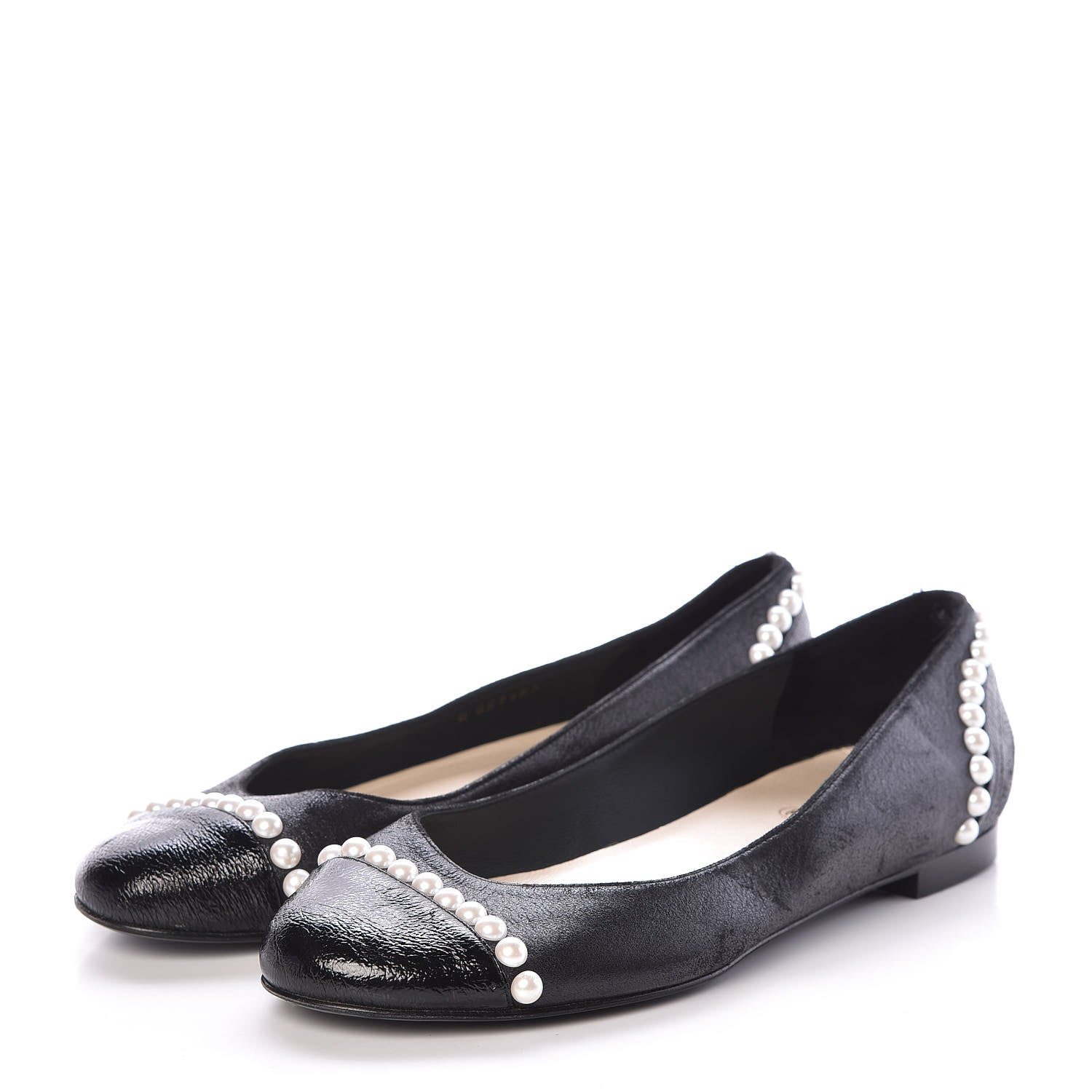 Chanel Iridescent Lambskin Pearl Ballerina Flats 38 Black 3 of 9