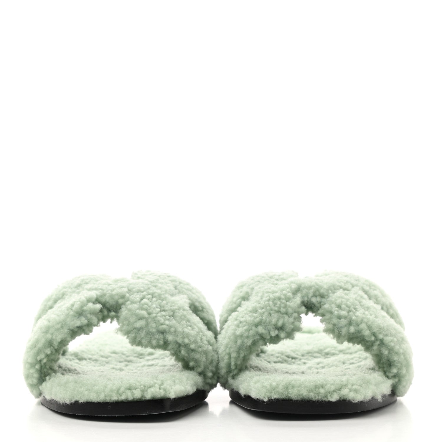 Hermes Woolskin Oran Sandals 39 Vert D’Eau 2 of 8