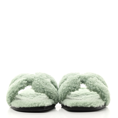 Hermes Woolskin Oran Sandals 39 Vert D’Eau 2 of 8
