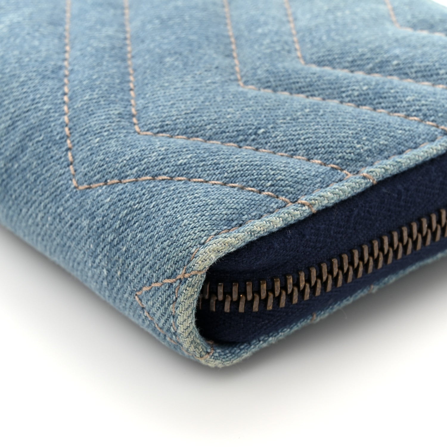 Gucci Denim Matelasse Pearly GG Marmont Zip Around Wallet Blue 9 of 12