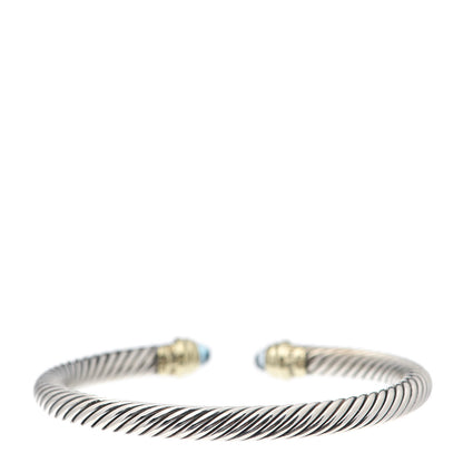 David Yurman Sterling Silver 14K Yellow Gold Blue Topaz 5mm Cable Classics Petite Color Bracelet 3 of 5