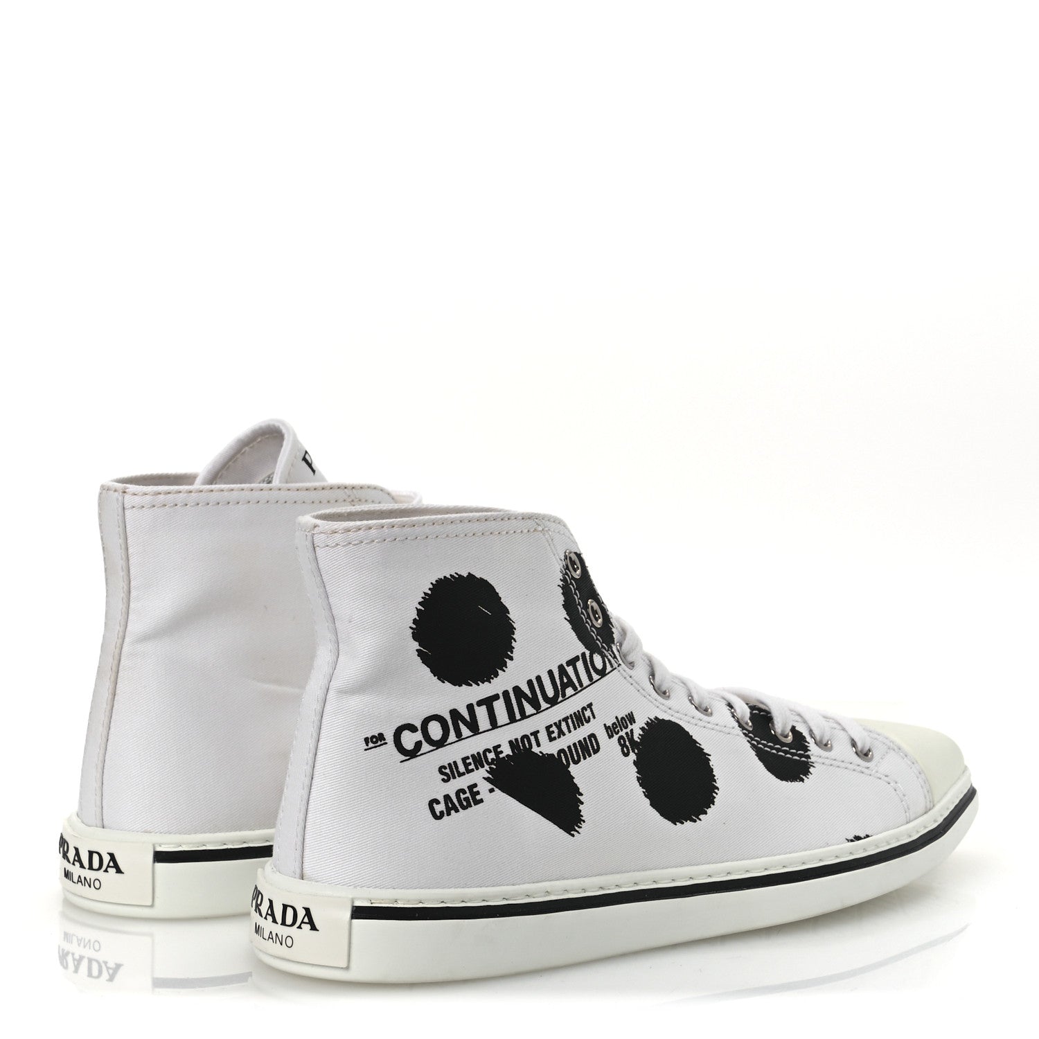 Prada Canvas Polka Dot Point Toe High Top Sneakers 37 White Black 5 of 11