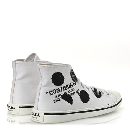 Prada Canvas Polka Dot Point Toe High Top Sneakers 37 White Black 5 of 11