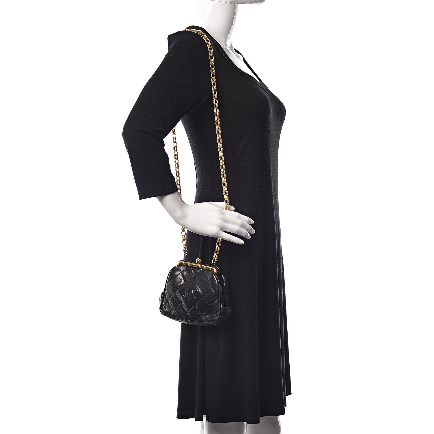 Chanel Lambskin Quilted CC Small Kisslock Evening Bag Black 2 of 12