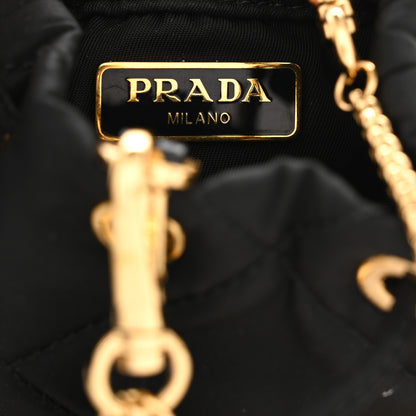 Prada Re-Nylon Quilted Metal Triangle Logo Mini Drawcord Pouch Shoulder Bag Black 6 of 16