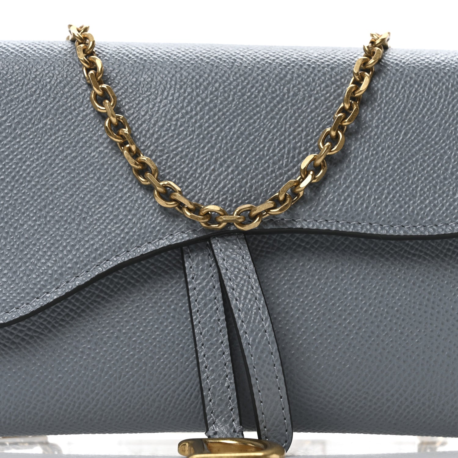 Christian Dior Grained Calfskin Saddle Chain Wallet Pouch Cloud Blue 8 of 10