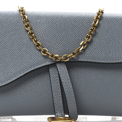 Christian Dior Grained Calfskin Saddle Chain Wallet Pouch Cloud Blue 8 of 10