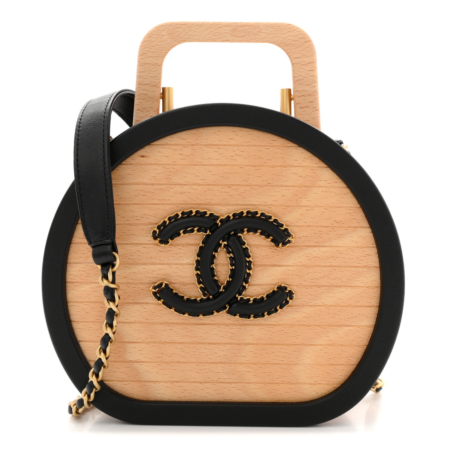Chanel Beech Wood Lambskin Round CC Vanity Case Black 1 of 12