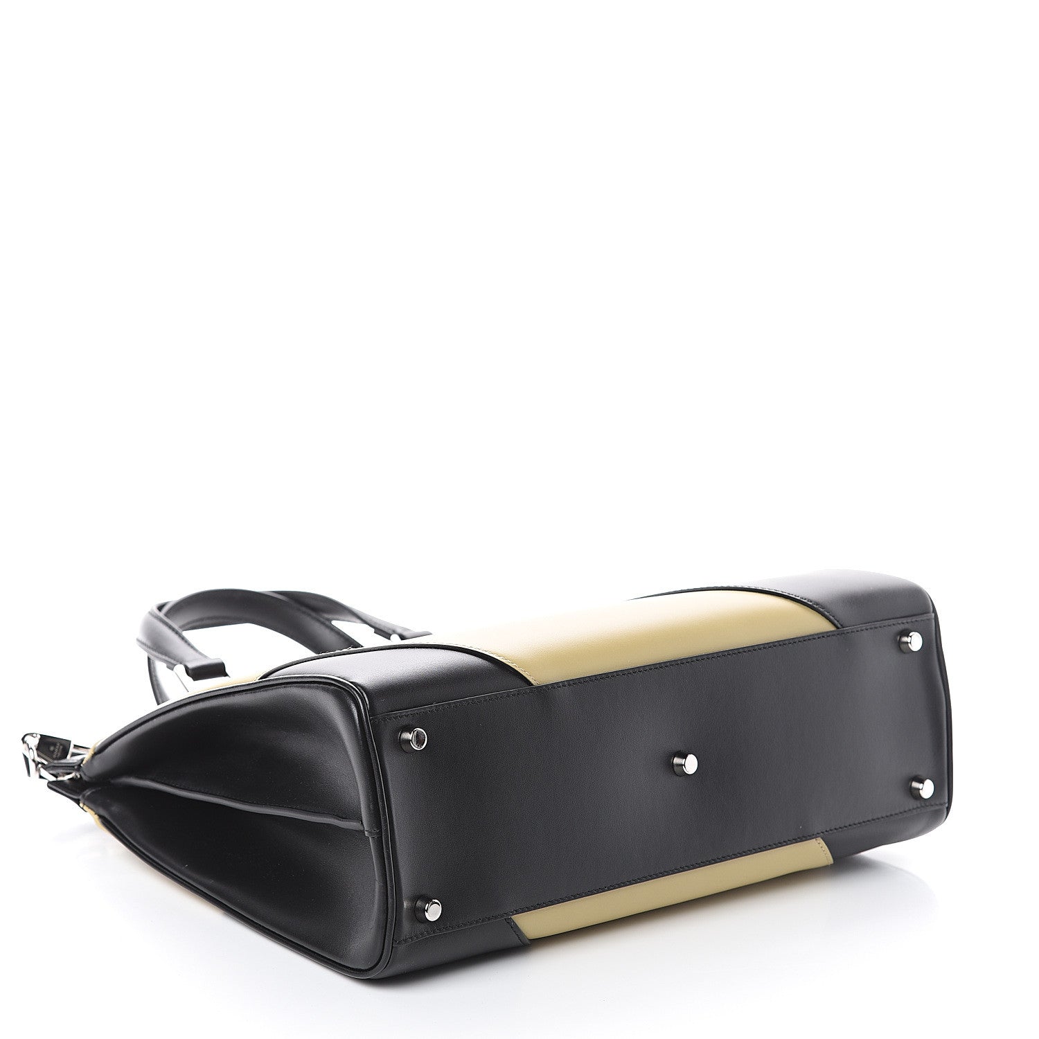 Gucci Smooth Calfskin Diagonal Striped Medium Zumi Top Handle Bag Black Beige 3 of 8