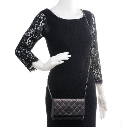 Chanel Lambskin Quilted Wallet On Chain WOC Metallic Dark Grey 2 of 8