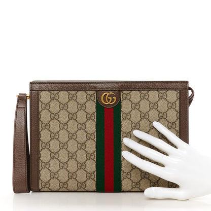 Gucci GG Supreme Monogram Textured Dollar Calfskin Web Small Ophidia Wristlet Pouch Beige Ebony New Acero 2 of 11