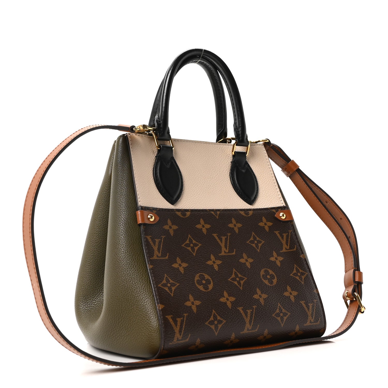 Louis Vuitton Calfskin Monogram Fold Tote PM Cream Khaki Black 3 of 9
