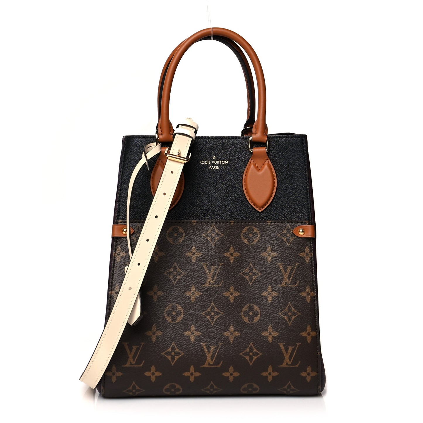 Calfskin Monogram Fold Tote MM Black Wine Cream