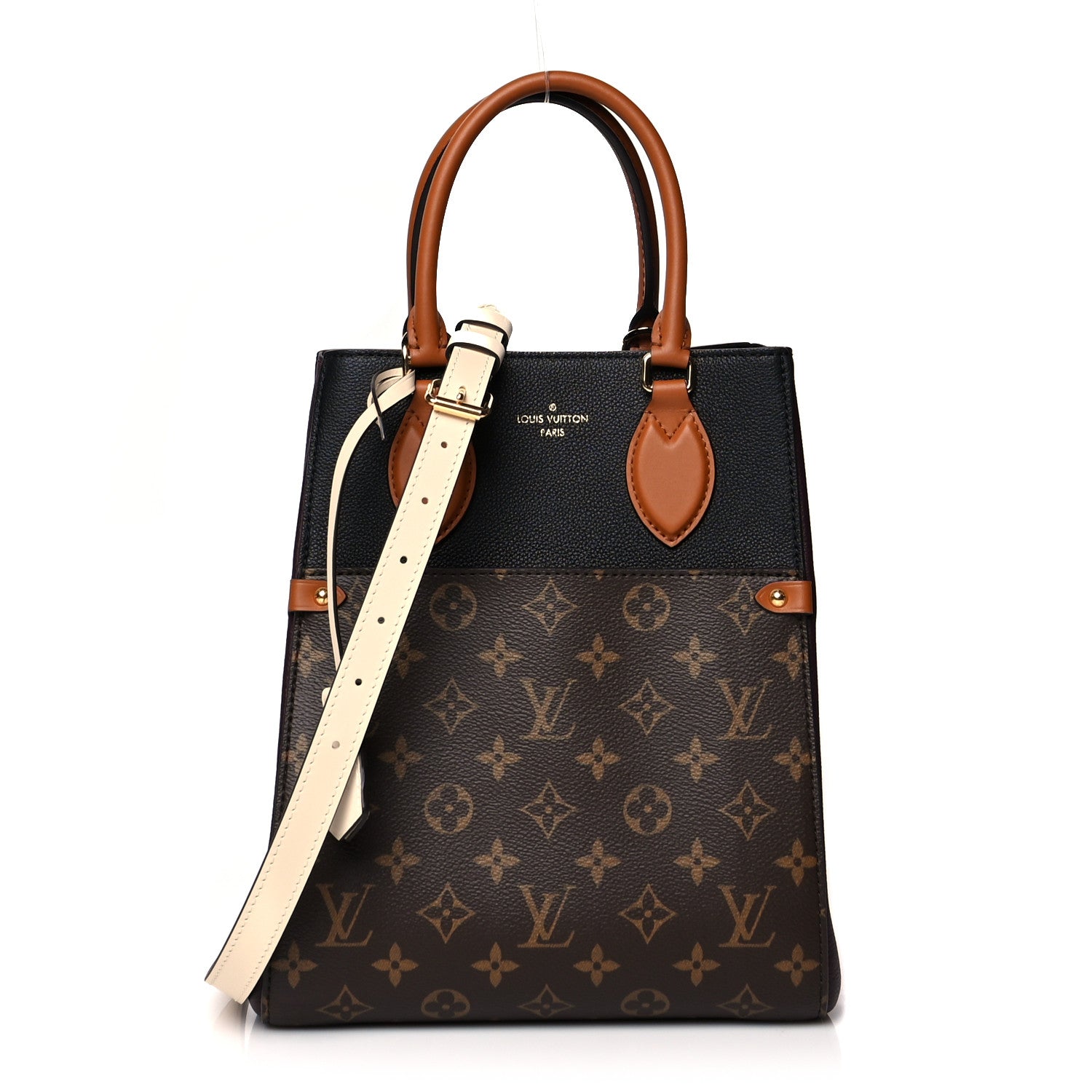 Louis Vuitton Calfskin Monogram Fold Tote MM Black Wine Cream 1 of 9