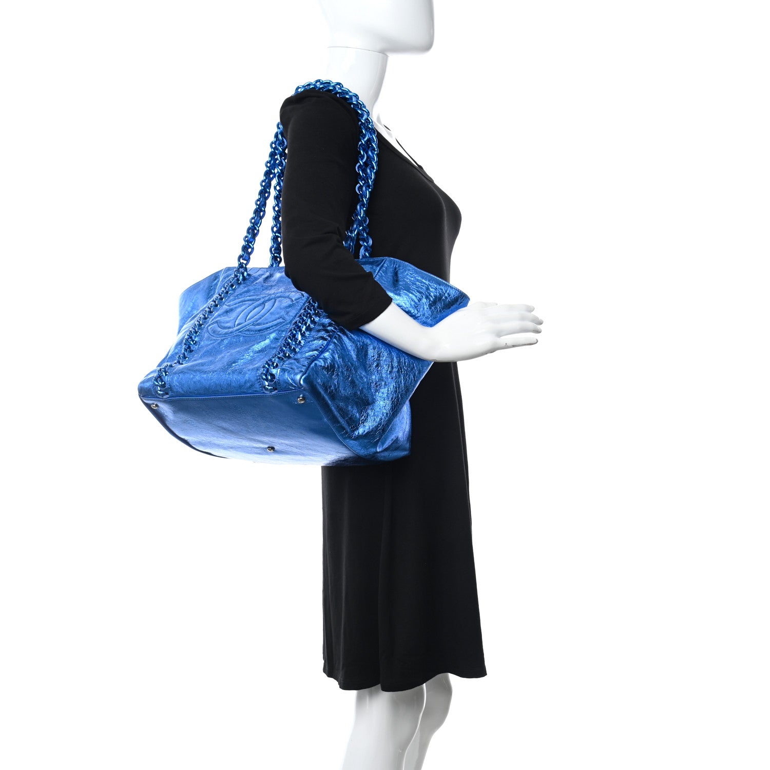 Chanel Metallic Cracked Calfskin Modern Chain Tote Blue 2 of 13
