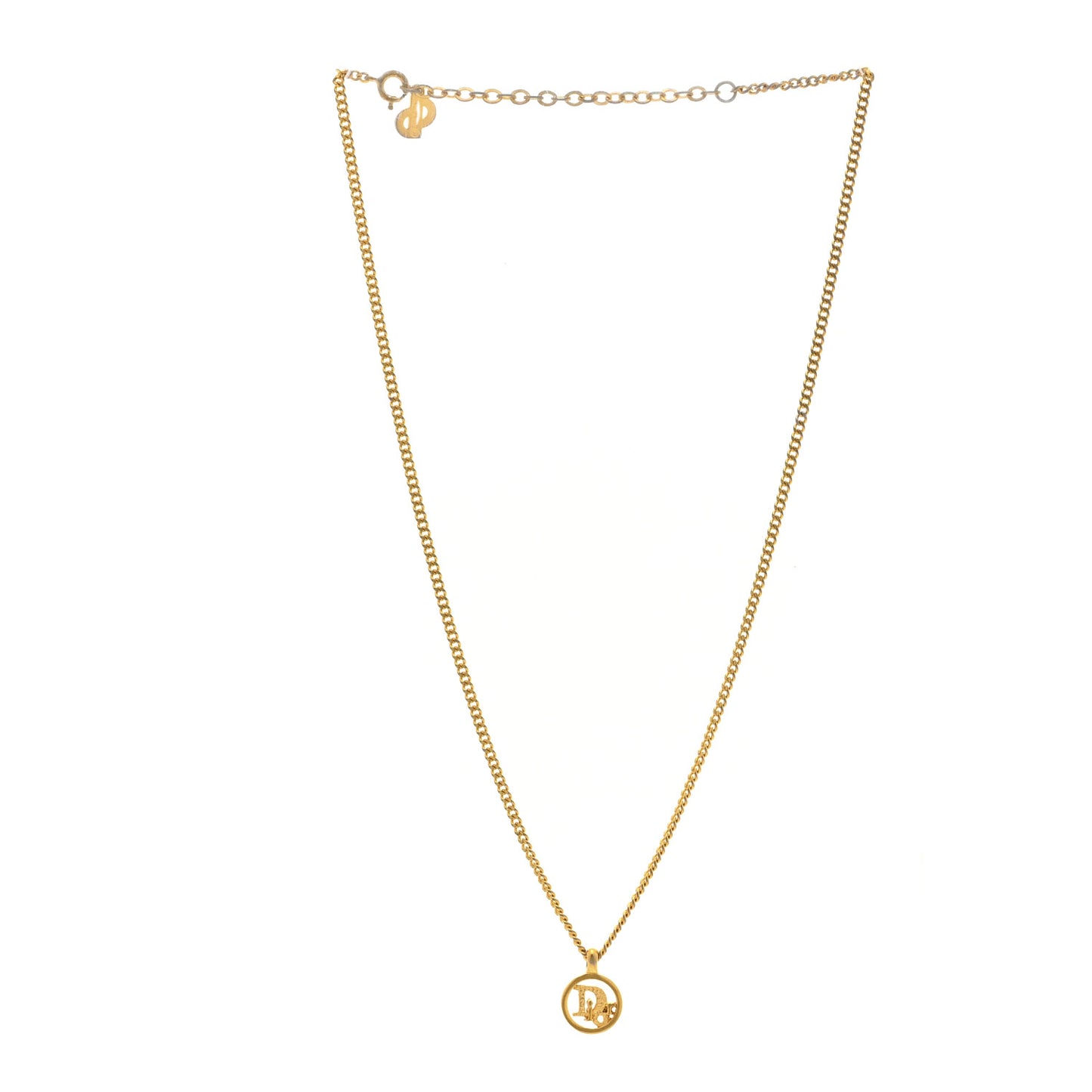 Metal Logo Round Pendant Necklace Gold