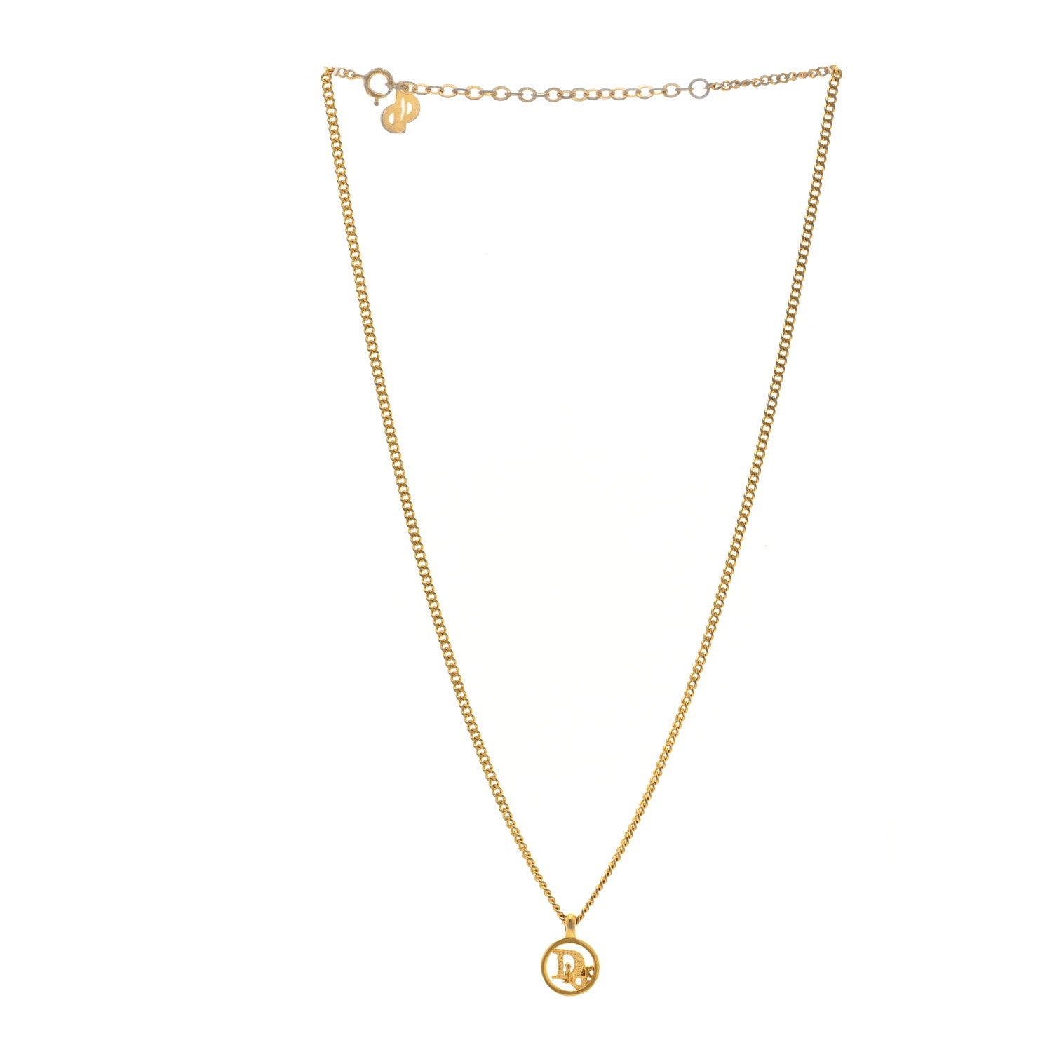 Christian Dior Metal Logo Round Pendant Necklace Gold 2 of 4