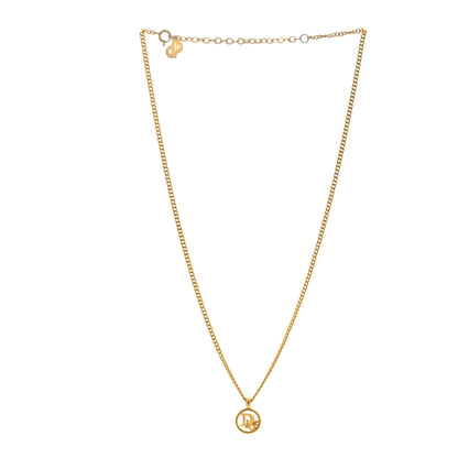 Christian Dior Metal Logo Round Pendant Necklace Gold 2 of 4