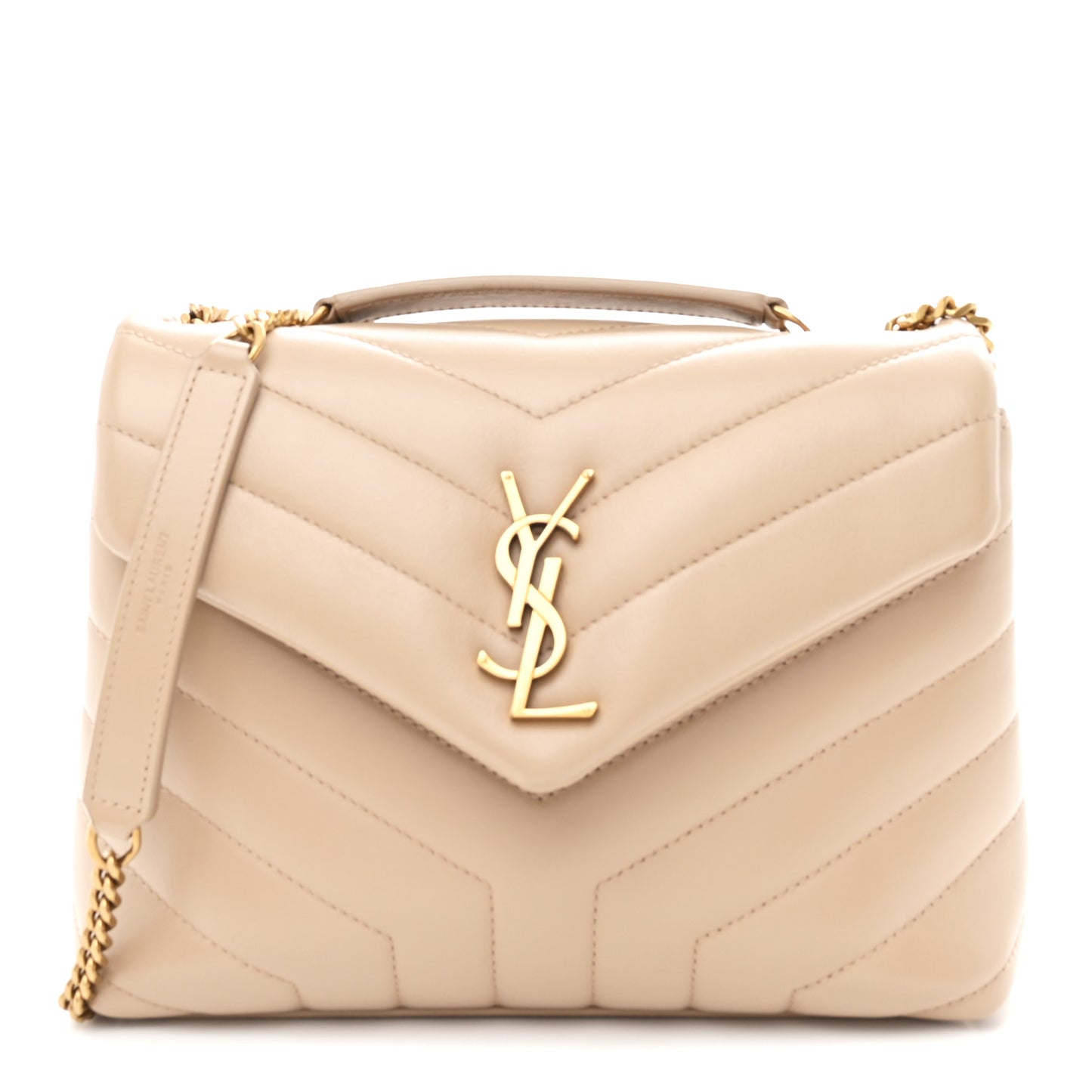Calfskin Y Quilted Monogram Small Loulou Chain Satchel Dark Beige