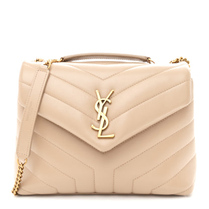 Saint Laurent Calfskin Y Quilted Monogram Small Loulou Chain Satchel Dark Beige 1 of 10