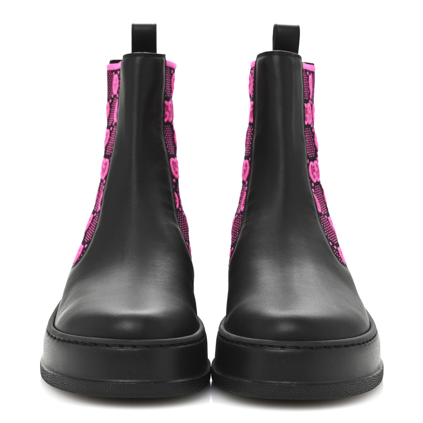 Dali Soft Calfskin Technical Jersey Knit GG Monogram Ankle Boots 39 Black Fuchsia