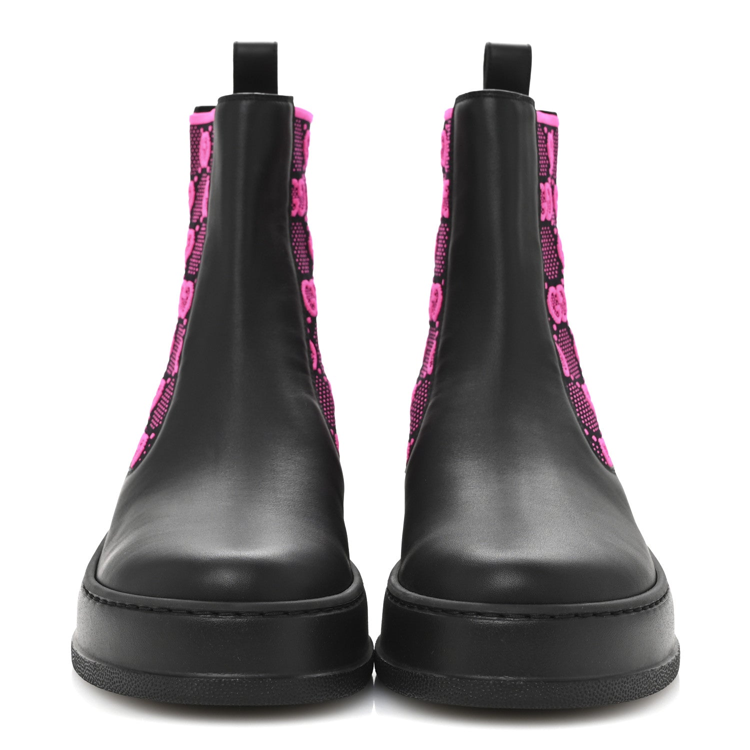 Gucci Dali Soft Calfskin Technical Jersey Knit GG Monogram Ankle Boots 39 Black Fuchsia 3 of 9