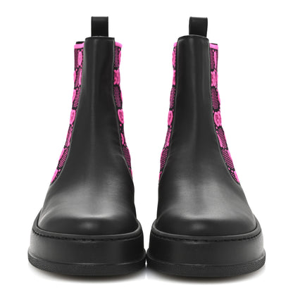 Gucci Dali Soft Calfskin Technical Jersey Knit GG Monogram Ankle Boots 39 Black Fuchsia 3 of 9