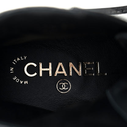 Chanel Shiny Lambskin Quilted Lace Up Combat Boots 38 Black 7 of 10