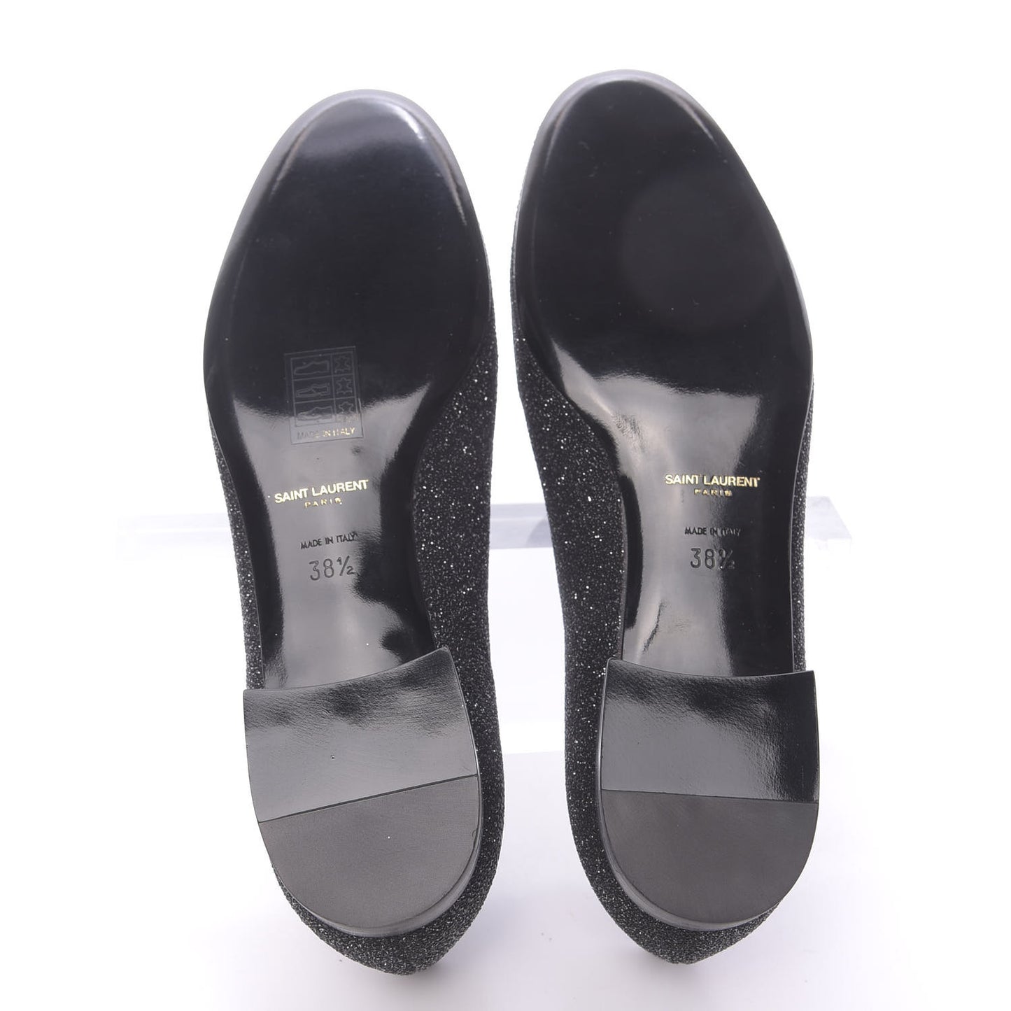 Metallic Calfskin Smoking Slipper Flat Loafers 38.5 Black Glitter
