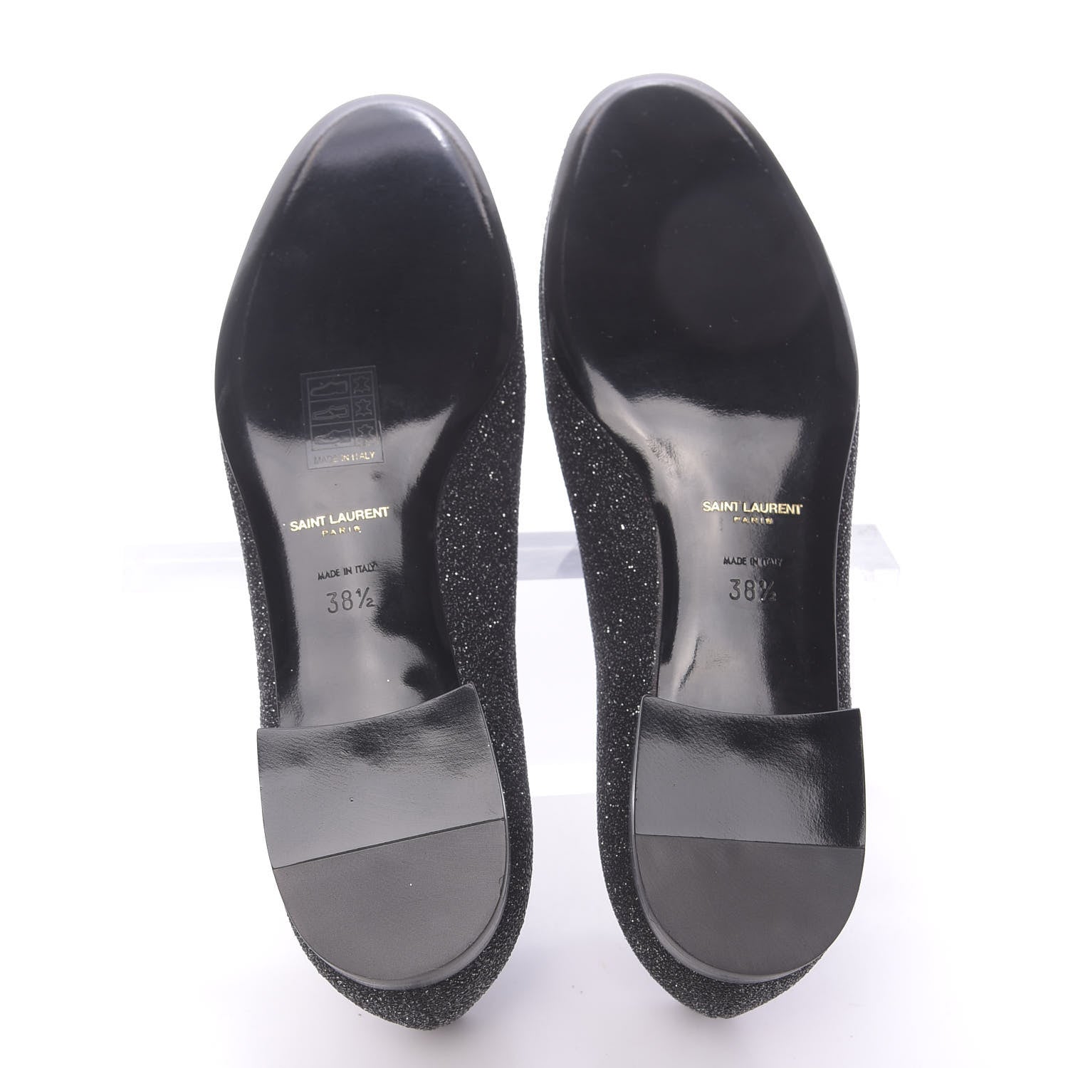 Saint Laurent Metallic Calfskin Smoking Slipper Flat Loafers 38.5 Black Glitter 5 of 8